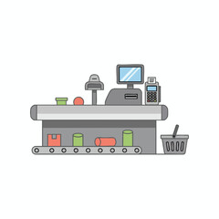 Naklejka premium Modern Retail Checkout Counter with Scanner and Payment Devices for Storefronts