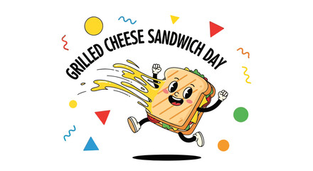 Naklejka premium Happy Grilled Cheese Sandwich Character Running.