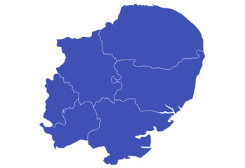 Fototapeta premium East of England map. East Anglia administrative map. counties map of East of England, empty map of East of England