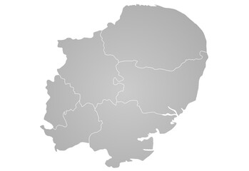Fototapeta premium East of England map. East Anglia administrative map. counties map of East of England, empty map of East of England