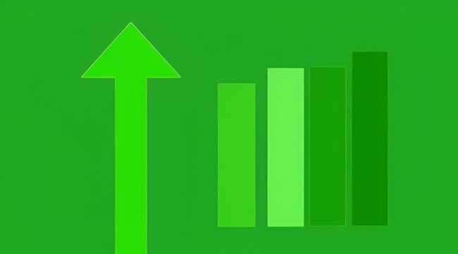 Green arrow pointing up with color gradient bars on green background