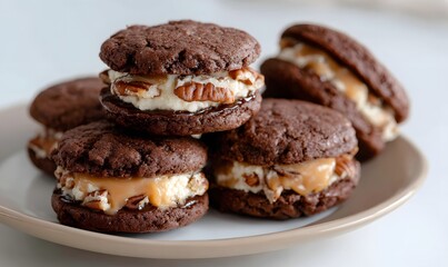 Fototapeta premium german chocolate sandwich cookies, chocolate cookies with caramel pecan filling