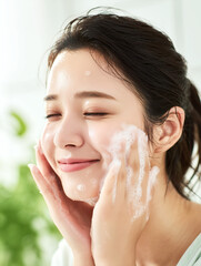 洗顔をする女性