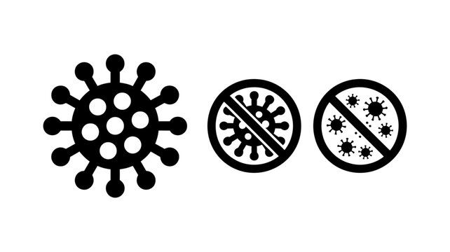 A clear visual representation of a virus icon alongside two anti-virus or virus-free warning symbols.