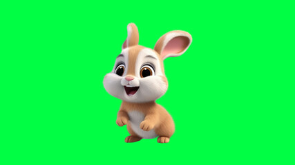 Obraz premium Cute animated bunny character on green screen background