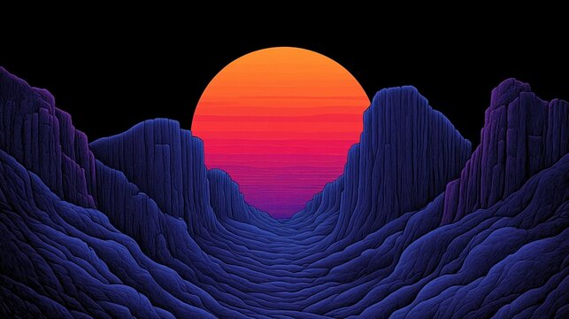 Epic sunset landscape: A breathtaking view of a valley with the vibrant sunset, a visual ode to the majesty of the nature.