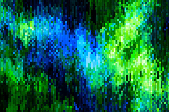 Abstract pixelated interlaced green blue 8 bit cyber retro game Glitch TV Static pixel Noise texture background