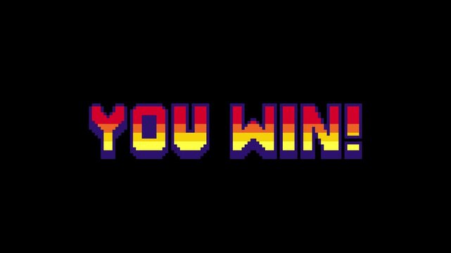 8-bit pixel art game style you win text. looped animation 4k 30fps
