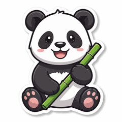 Obraz premium Adorable cartoon panda enjoying bamboo in relaxed sitting pose