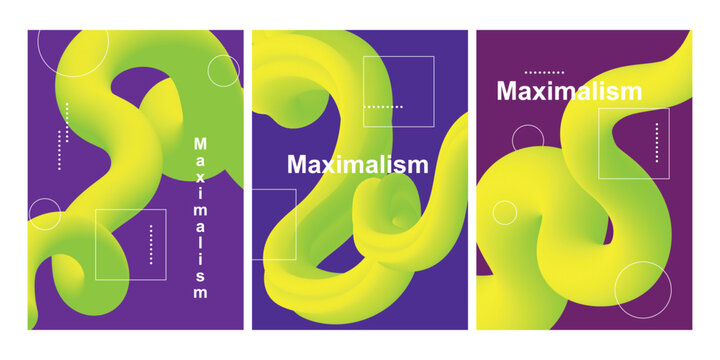 Gradient blend curve posters. Dynamic abstract splashes for cover design, wavy motion dynamic composition for business flyer
