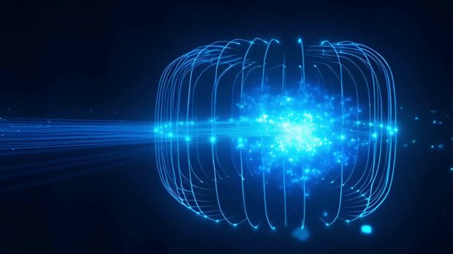 Glowing blue torus with neon-like lines and bright core against a dark background with a sense of depth and energy.