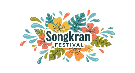 Colorful Songkran Festival Logo with Leaves.