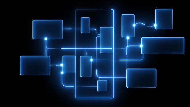 UX UI flowchart connection node graphic designer creative planning application process development data prototype wireframe for web mobile icon phone.4K black background visuals 4k video