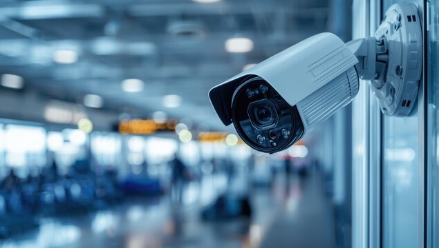 Enhanced airport security: detailed view of CCTV, modern surveillance tech for passenger safety
