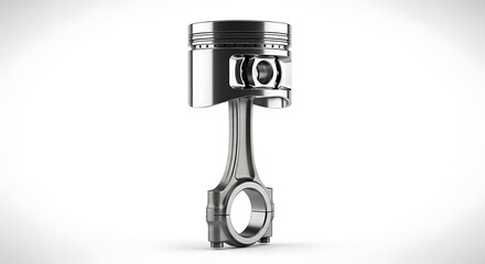Shiny Silver Metal Piston with Connecting Rod in 3 D Render engine part
