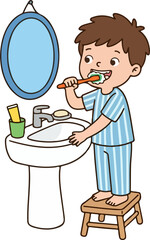 Cute boy brushing teeth dental hygiene cartoon illustration