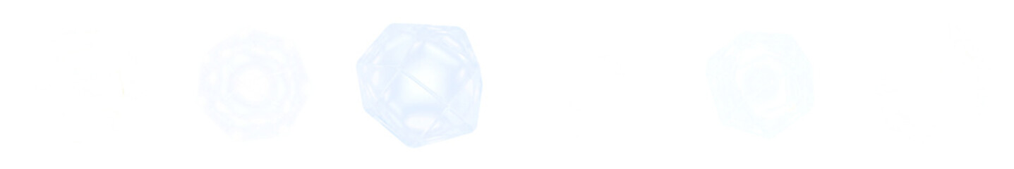 Obraz premium Row of 3D glowing geometric crystal spheres isolated on transparent background