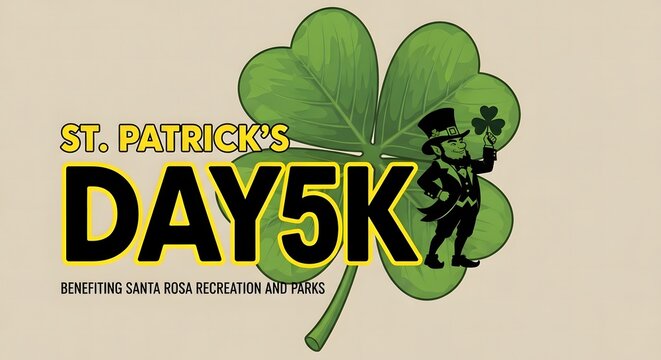 St patrick's day 5k event logo with shamrock and silhouette
