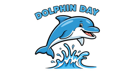 Obraz premium Cartoon Dolphin Jumping Out of Water.