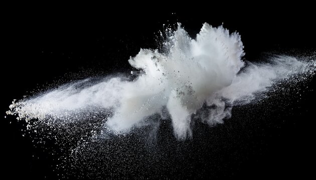 Explosion Of White Powder Isolated On Black Background Power Or Clouds Splatted