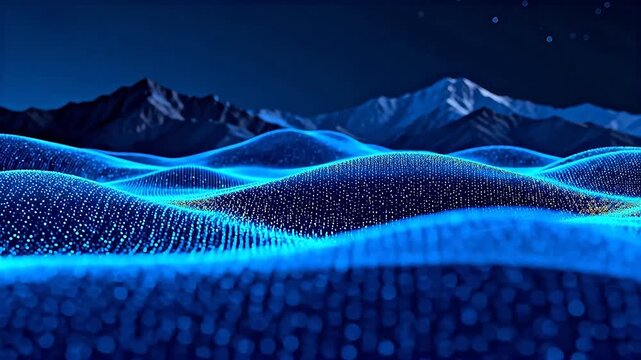 Digital wave landscape with mountains