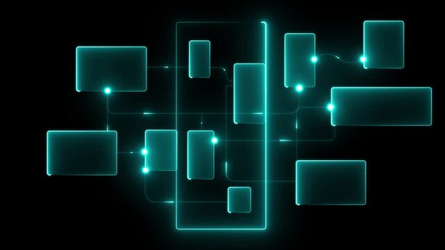 UX UI flowchart connection node graphic designer creative planning application process development data prototype wireframe for web mobile icon phone.4K black background visuals 4k video