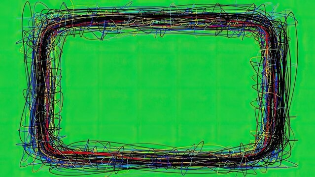 Energetic Scribbled Frame on Vivid Green Backdrop Creating a Dynamic Visual Experience