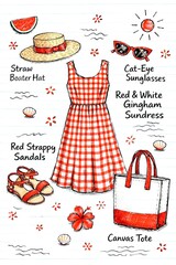 ファッション　スケッチ　Summer vacation	