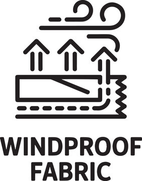 Simple vector icon of windproof fabric symbol with upward arrows and zigzag line