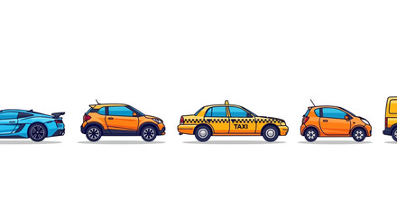 Fototapeta premium Colorful cars illustration variety of vehicles on white background