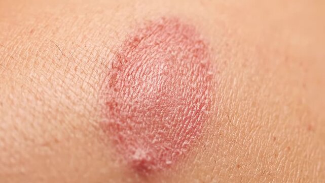 Upper Back Skin with Pityriasis Rosea Herald Patch, Oval Dermatology Rash Close Up
