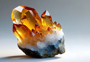 Fototapeta premium A cluster of vibrant orange crystals grows on a rock formation.