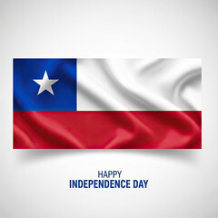 Fototapeta premium The Chilean flag waving on a white background with Happy Independence Day text isolated on white background