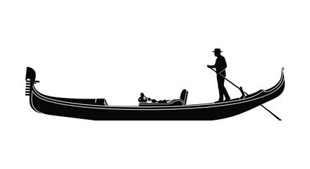 A gondola with a gondolier navigates calm waters presented as a striking black silhouette high quality professional detailed modern elegant stylish © mrvect02