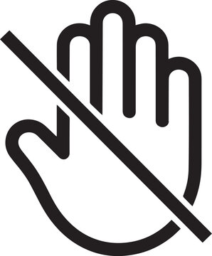 Black prohibition symbol over an open hand icon