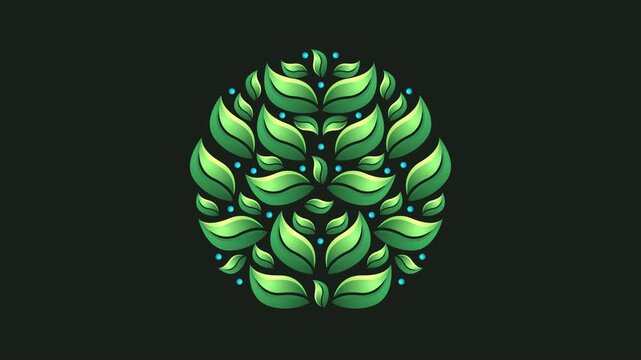 Animated circle green leaves element overlay on transparent background, alpha channel