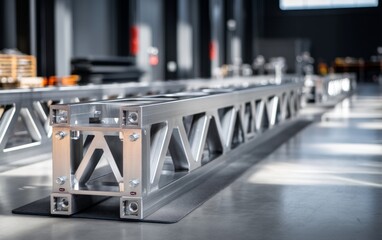 Fototapeta premium Assembled Drone Frames on Conveyor in Modern Facility