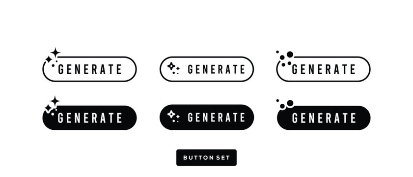 Generate Button Set in Modern Rounded  silhouette and line art Style for UI design. vector illustration