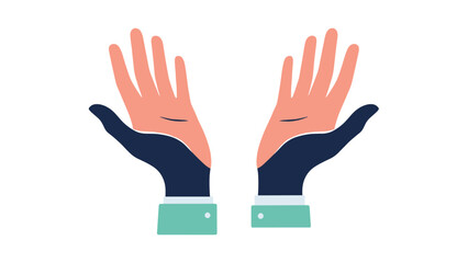 Obraz premium Two human hands with dark blue palms and pink fingers held open in a gesture of receiving, giving, or praying on a white background.