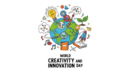 Creative Earth with Innovation Symbols Surrounding.