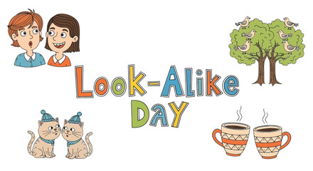 Fototapeta premium Colorful Look Alike Day Cartoon Illustration.