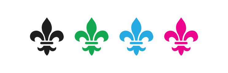 Set of fleur de lis symbols representing French heraldry, royal emblem, and elegant decorative design elements perfect for historical, royal, and modern graphic design projects. © MDARIFUL