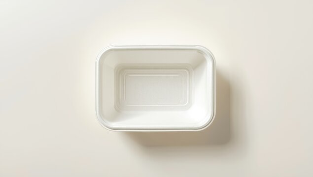 Overhead view of a polystyrene foam food container