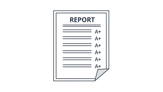 Academic report card showing multiple A plus grades for different subjects symbolizing excellent student performance and success.