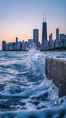 Fototapeta premium Chicago skyline at dusk with water splash image
