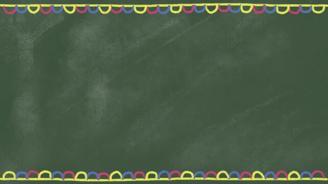 Blackboard with colorful chalk scalloped line border loop