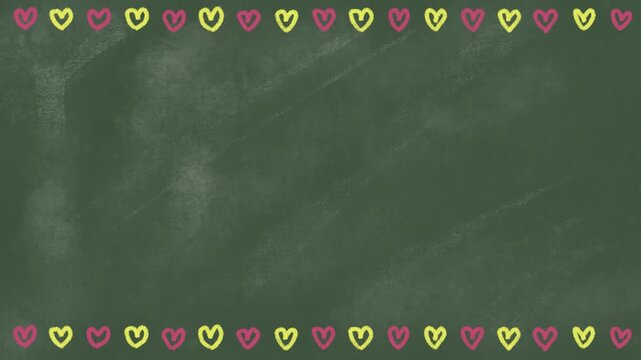 Blackboard with colorful chalk heart border loop