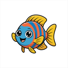 Happy Cartoon Sea Fish - Kids Ocean Animal Graphic,
Colorful Tropical Fish Character - Underwater Life Art,
Digital Art: Cute Striped Fish for Children's Themes.
