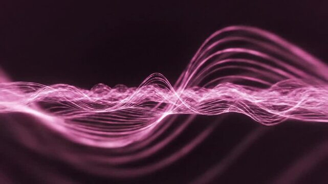 Abstract Pink Wave Particles Flowing on Dark Background, Digital Art