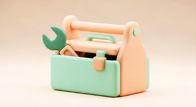 Cute toolbox with wrench and screwdriver, website coming soon concept